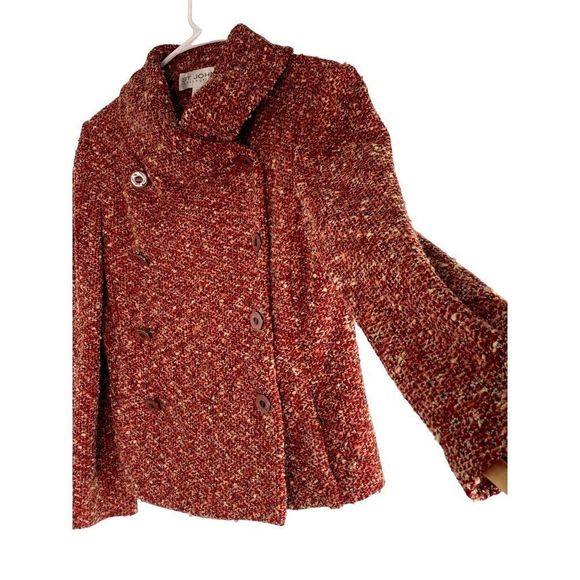 Womens St. John Collection Boucle Tweed Red Blazer Jacket Size 6 6166 EUC - Picture 1 of 12